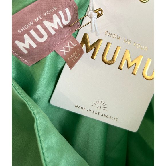 Show Me Your Mumu Jasmine Tie Mini Dress in Kiwi Luxe Satin XXL NWT - Picture 5 of 7